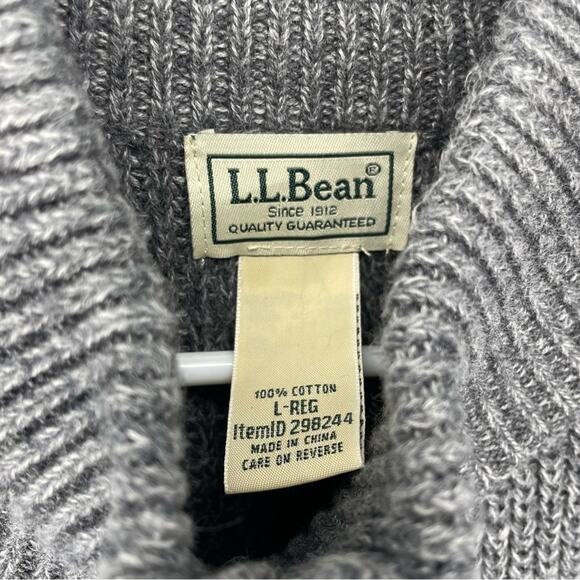 LL Bean Cotton Charcoal Grey Knit Zip Up Cardigan Sweater Size L - Picture 2 of 4
